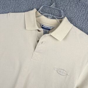 Vintage Champion Polo Shirt Mens Medium Beige Embroidered Champion Logo 90s golf